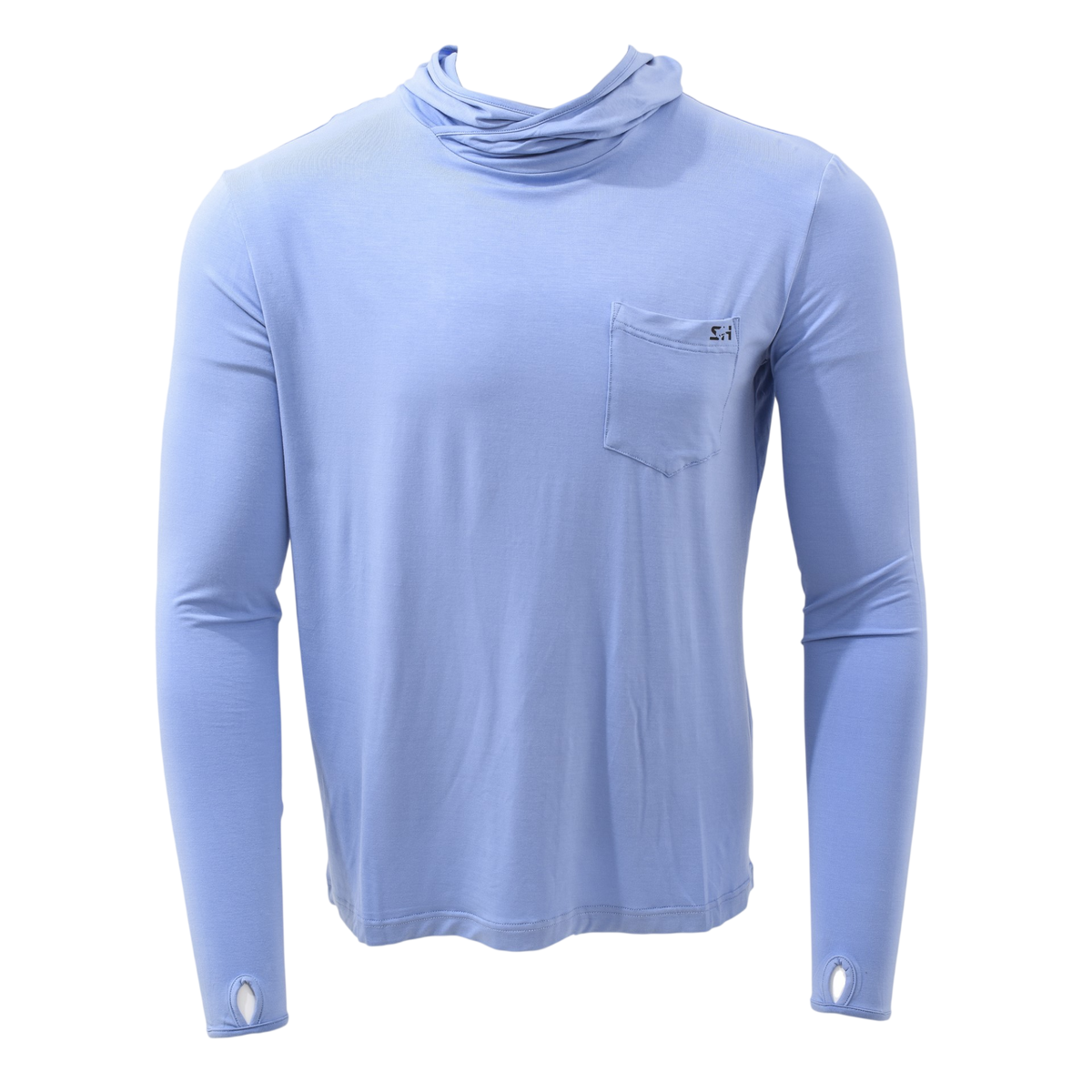 Bamboo Performance Hoodie in light blue, front view with chest pocket