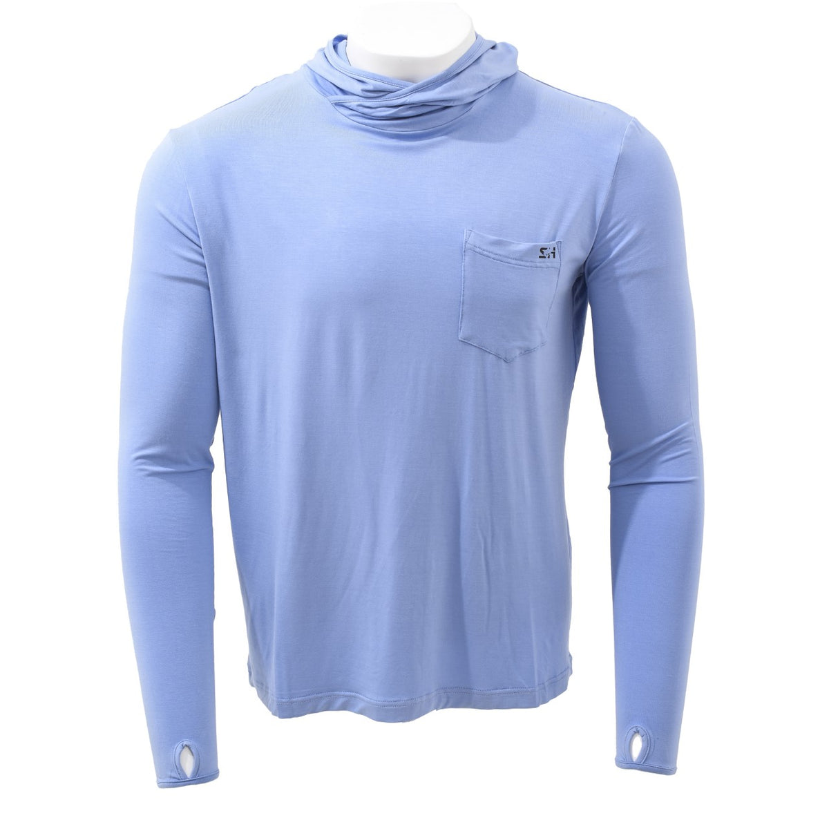 Bamboo Performance Hoodie in light blue, front view with chest pocket