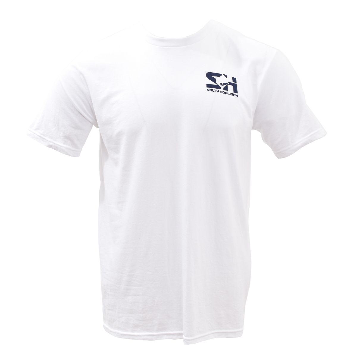 Salty Hooligan Logo Tee in white, front view with SH chest logo