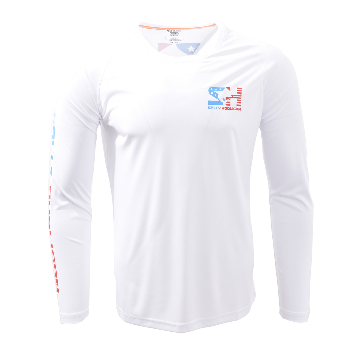 Patriotic Edition Performance Long Sleeve in white, front view with American flag SH logo