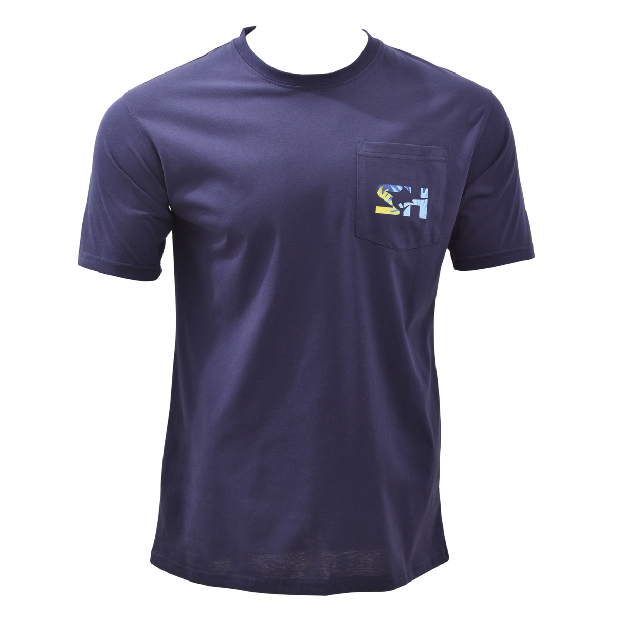 Multi Tuna Pocket Tee in navy, front view with pocket logo