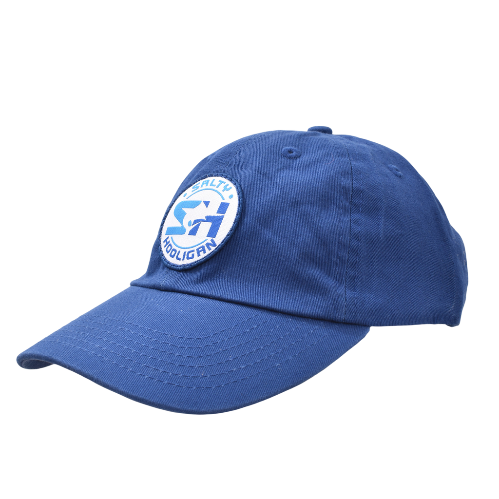 Round Logo Patch cap in navy, three-quarter front view