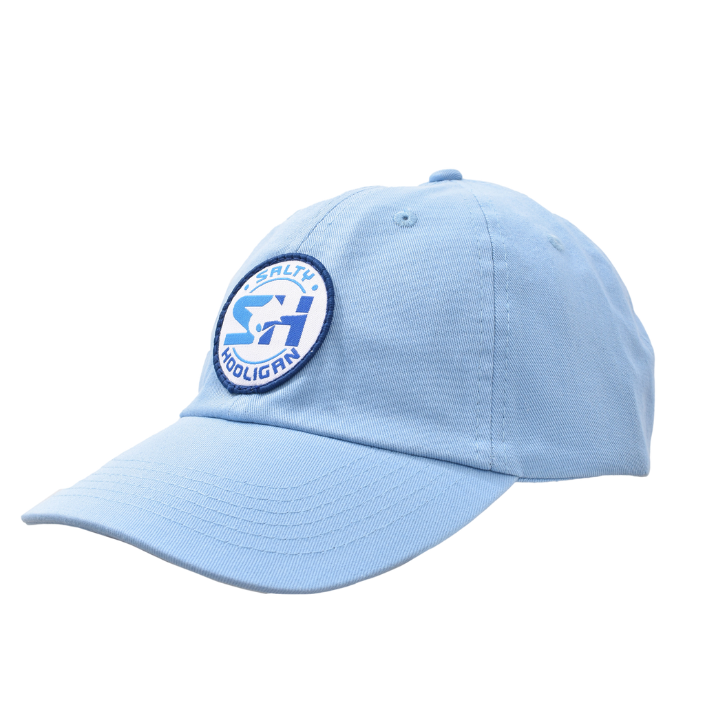 Round Logo Patch cap in light blue, three-quarter front view