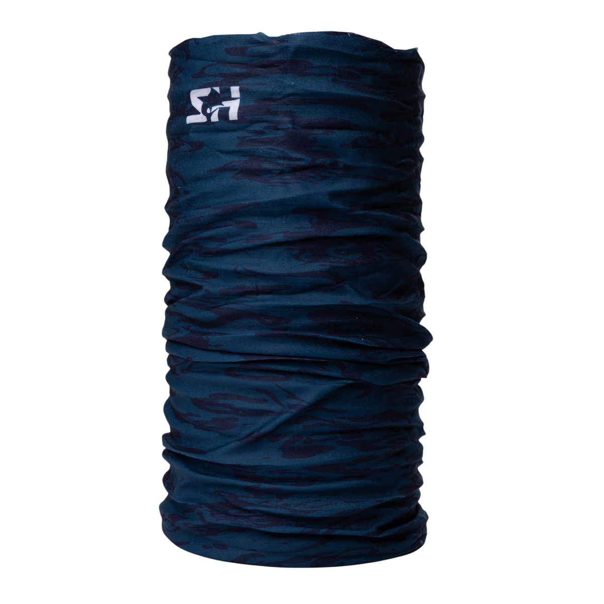 Hooligan Classic Face Wrap neck gaiter in navy blue wave, front view