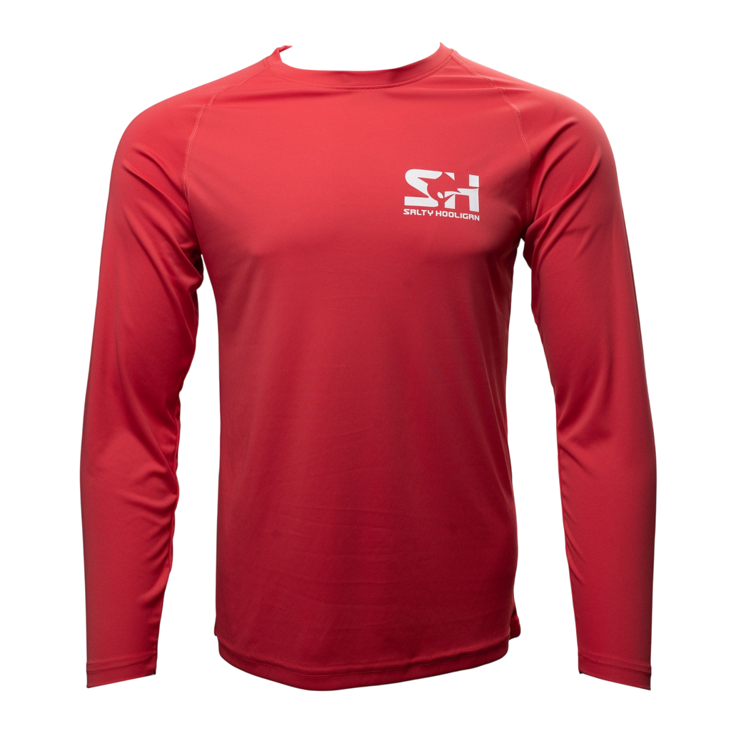 Men's Solar Tech Long Sleeve in fire red, front view
