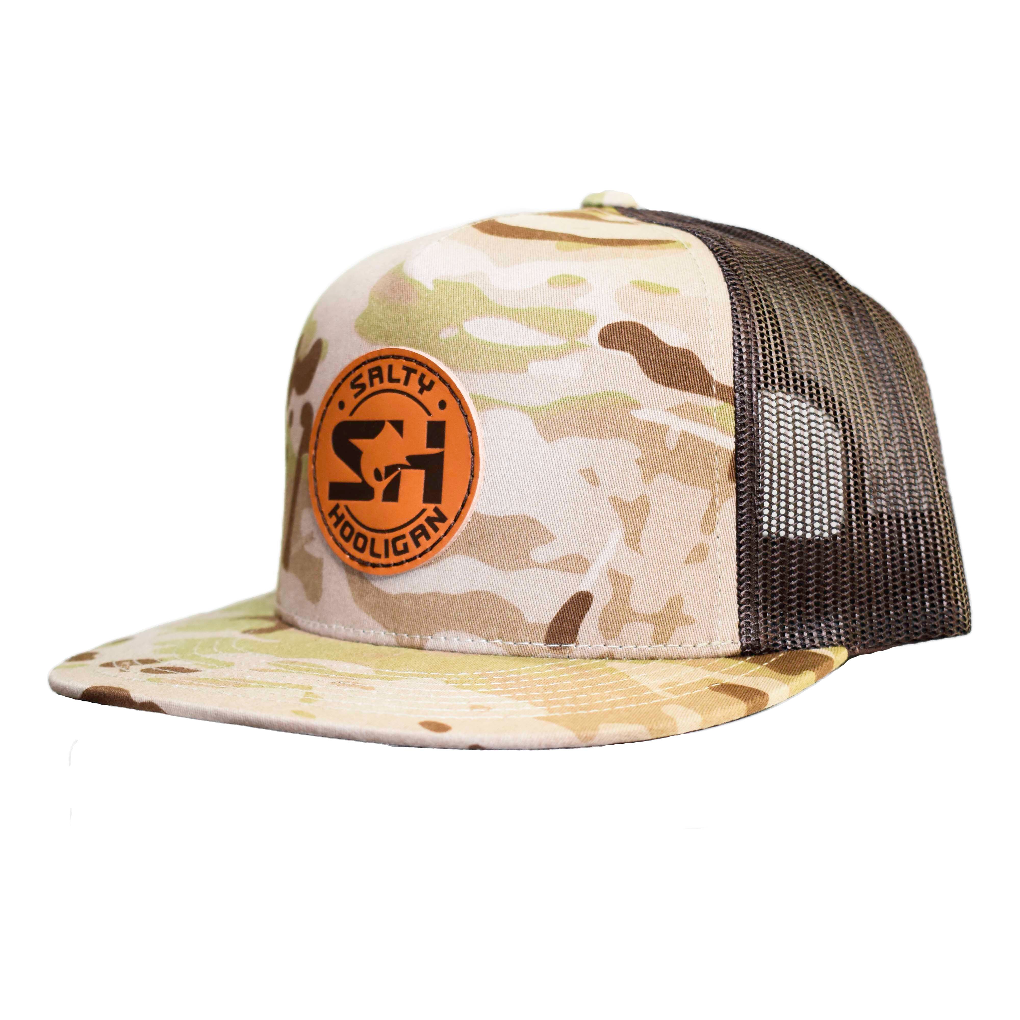 Salty Hooligan Leather Flat Bill Trucker Hat