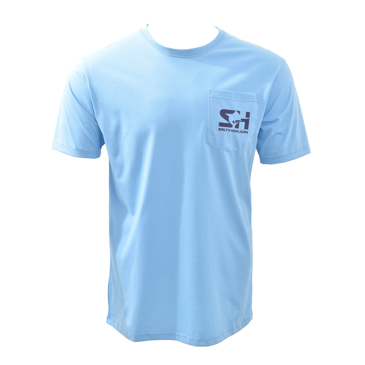 Diamond Tuna Pocket Tee in light blue, front view with pocket logo