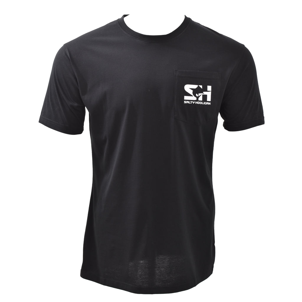 Diamond Tuna Pocket Tee in black, three-quarter front view