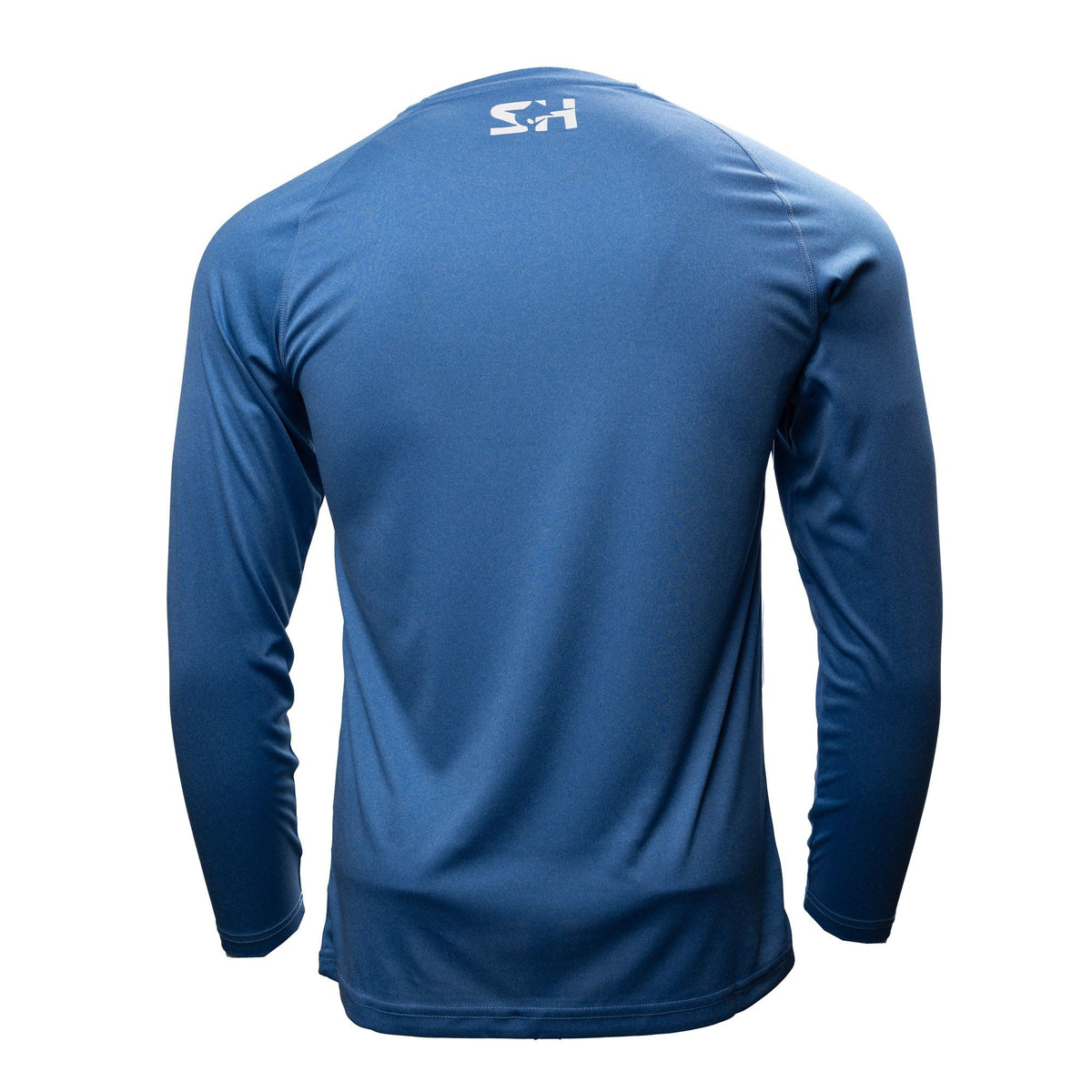 Men's Solar Tech Long Sleeve in heather blue, back view