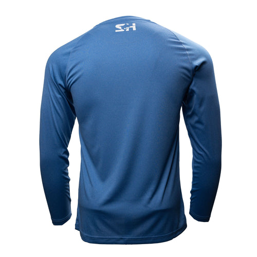 Men's Solar Tech Long Sleeve in heather blue, back view