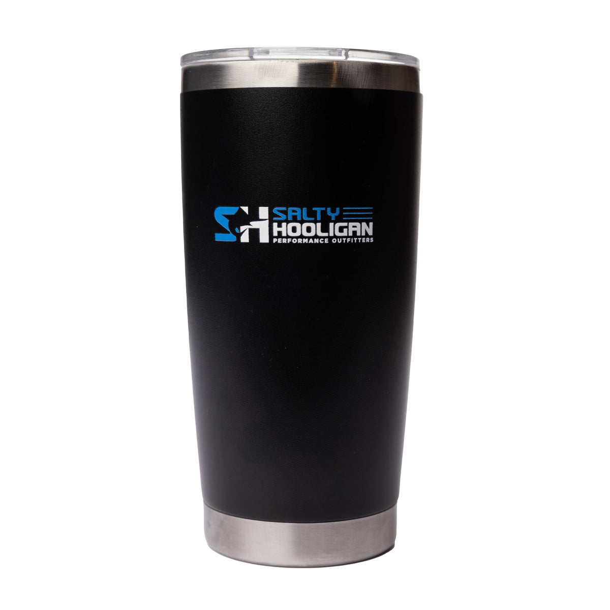 Salty Hooligan 20 oz tumbler in black, front view