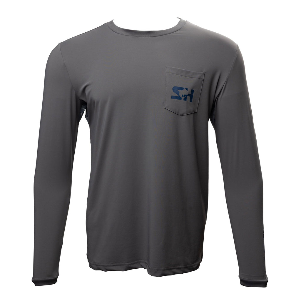Marlin Pocket Crew Long Sleeve in smoke grey, front view