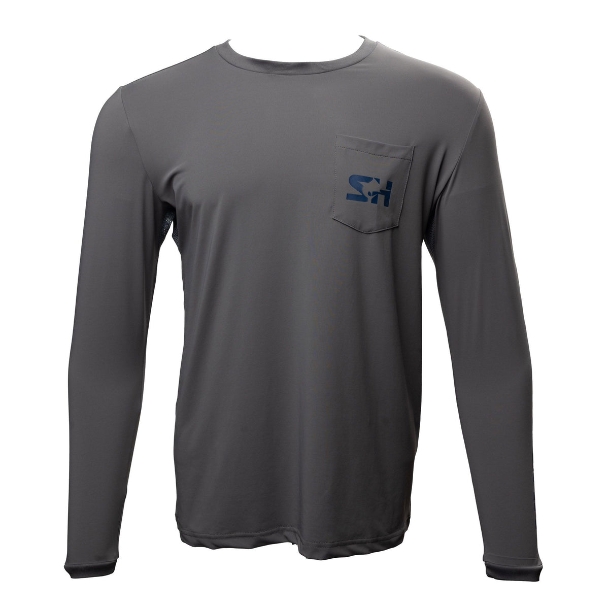 Marlin Pocket Crew Long Sleeve in smoke grey, front view