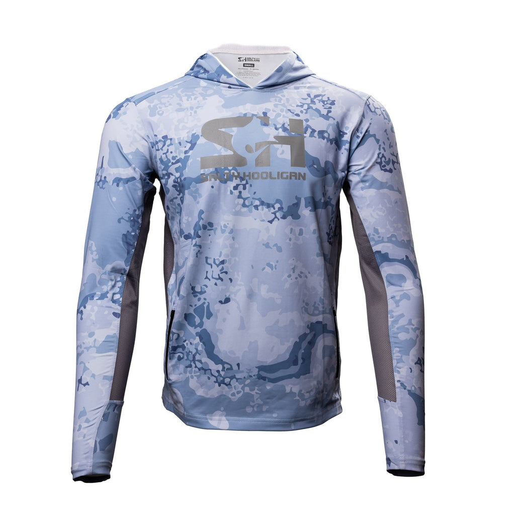 Hooligan Solar Vent Hoodie in blue camo, front view