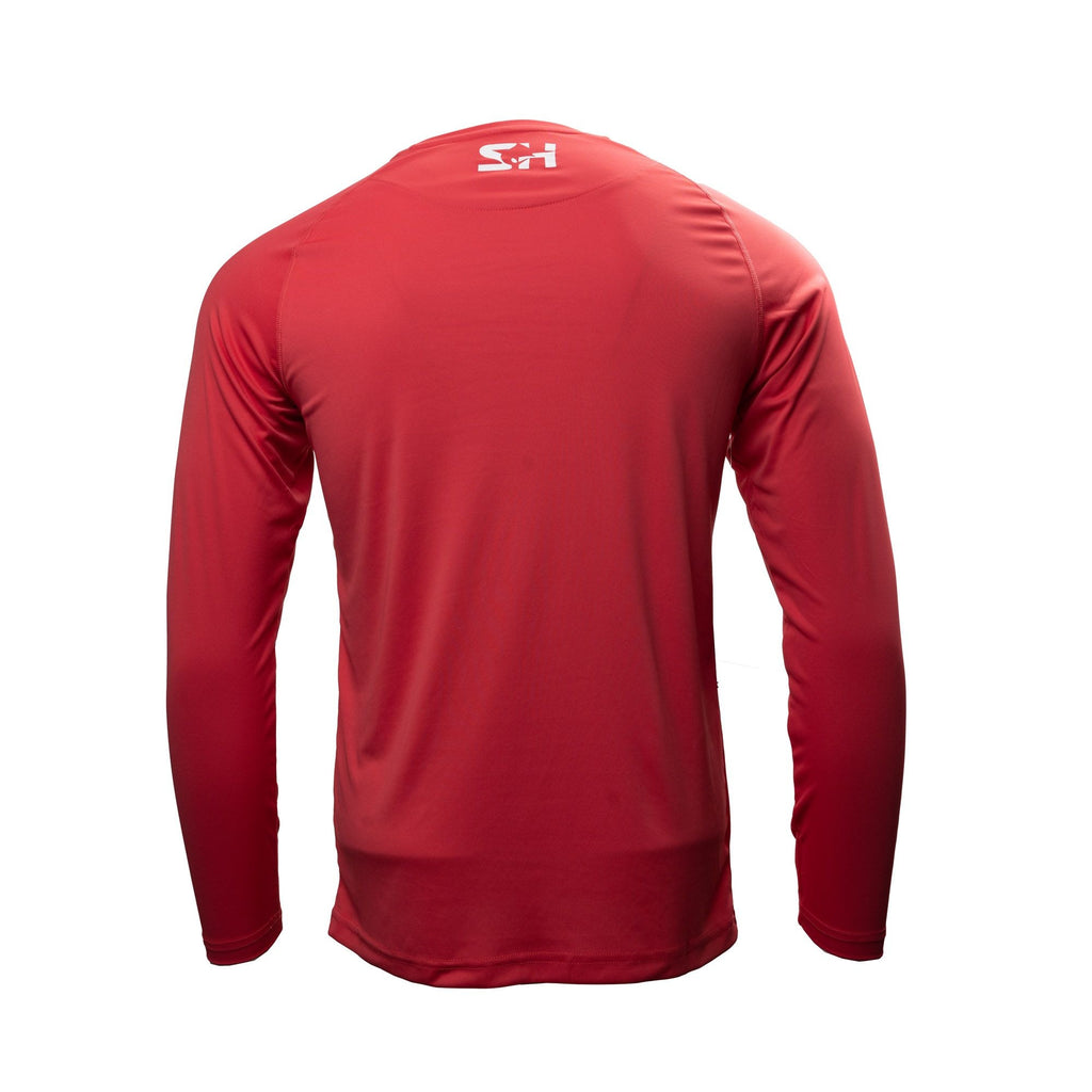 Men's Solar Tech Long Sleeve in fire red, back view